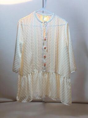 Matilda Jane Cream Swiss Dot Peasant Top Peplum Sheer Medium Orange Accents